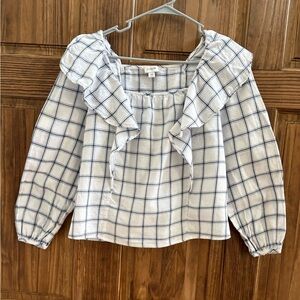 J. Crew White and Blue Plaid Blouse